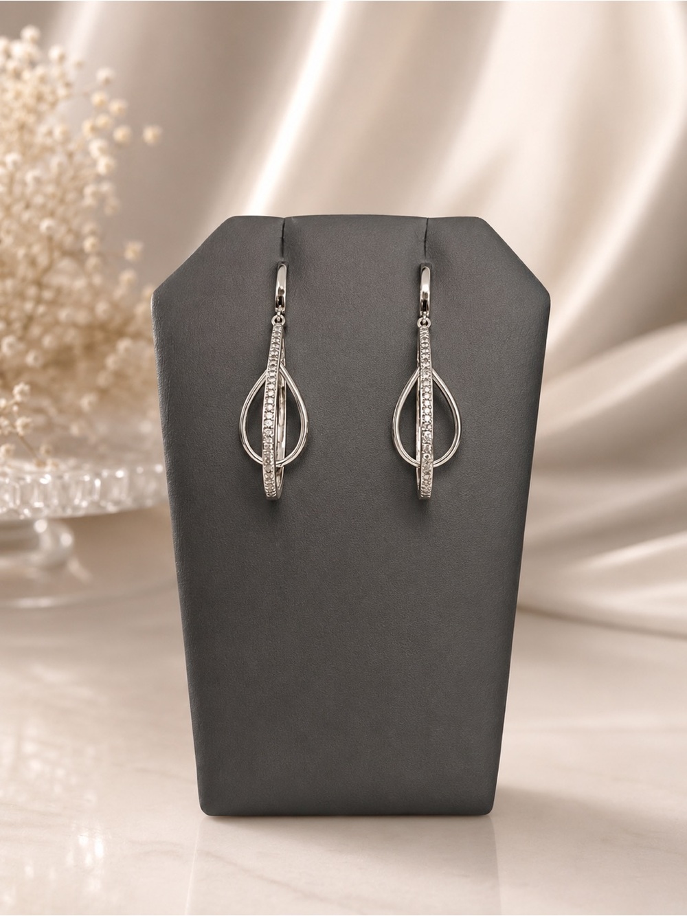 ✨ 1.0 CT. T.W. Diamond Double Teardrop Drop Earrings in Sterling Silver 925✨